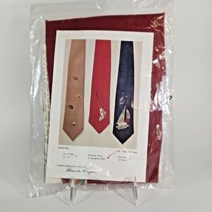 VTG Neck Tie Crewel Embroidery Kit Rainbow Trout Burgundy Red Fishing Fisherman
